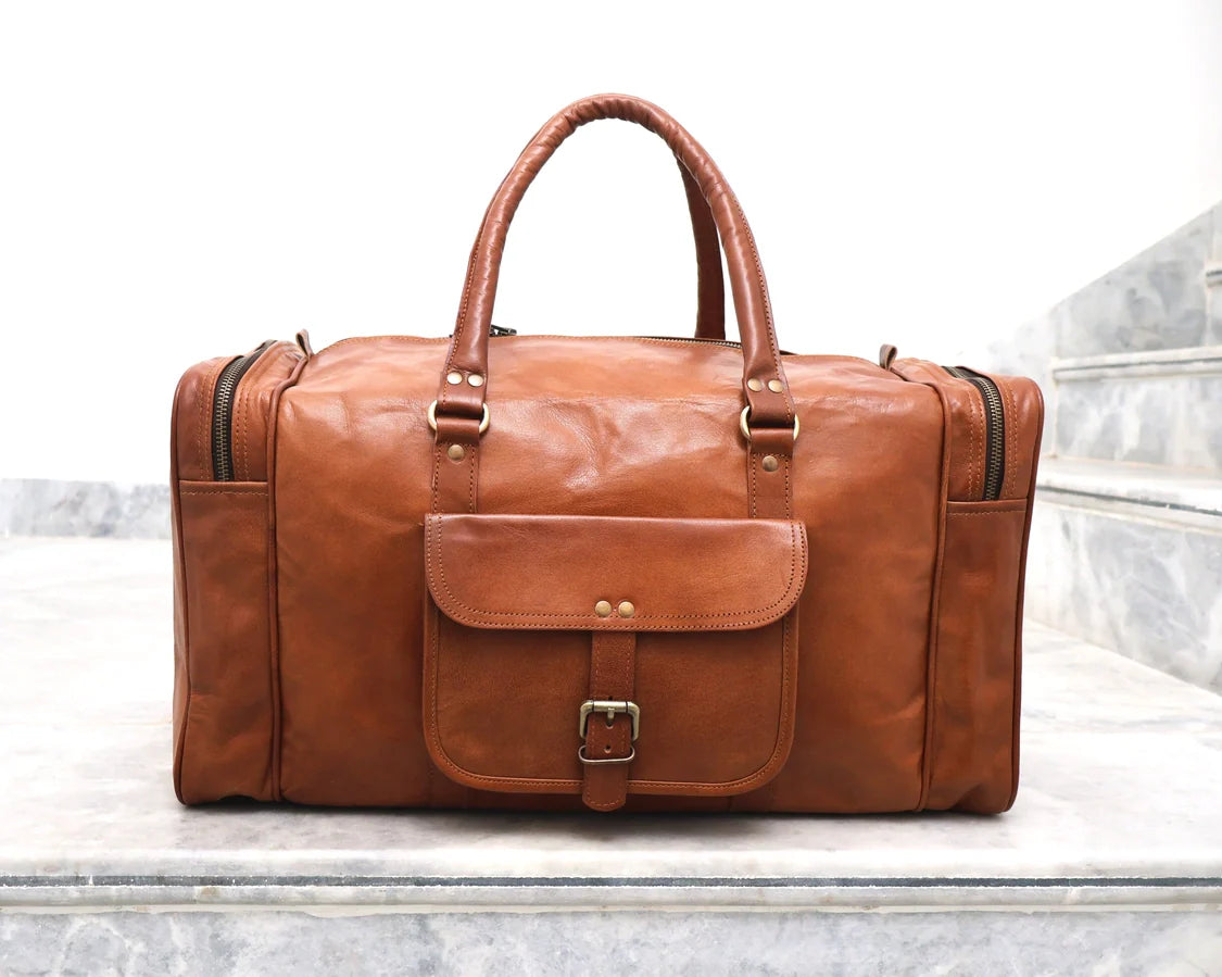 Genuine Leather Duffle Bag Weekender Overnight Gym Bag