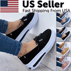 Women Block Shoes Slip On Closed Toe Platform Flat Wedge Casual Lace Up Sneakers image 4