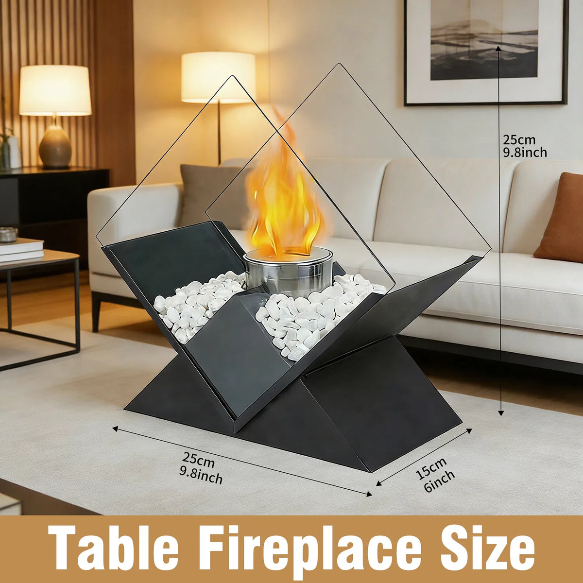 Square Glass Large Tabletop Fireplace 10" Portable Fire Bowl Pot Clean Burning F image 4