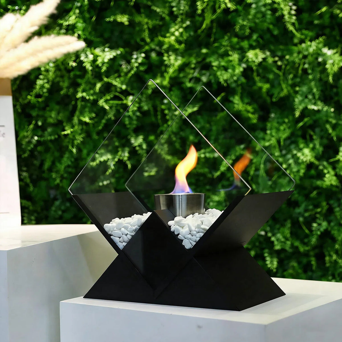 Square Glass Large Tabletop Fireplace 10" Portable Fire Bowl Pot Clean Burning F image 1