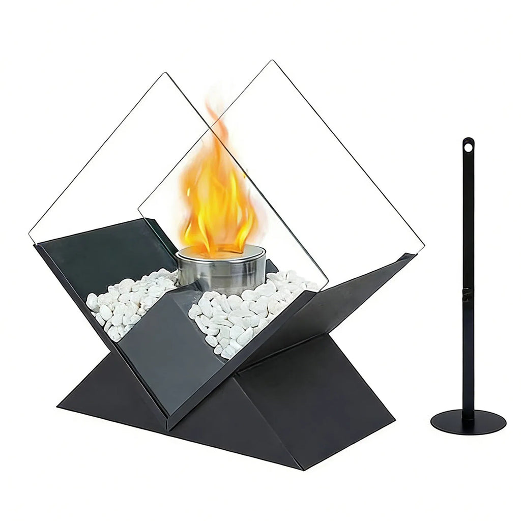 Square Glass Large Tabletop Fireplace 10" Portable Fire Bowl Pot Clean Burning F image 3