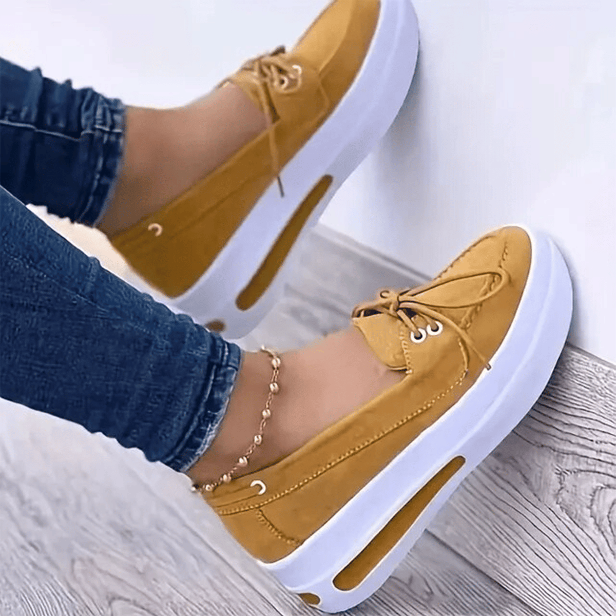 Women Block Shoes Slip On Closed Toe Platform Flat Wedge Casual Lace Up Sneakers image 13