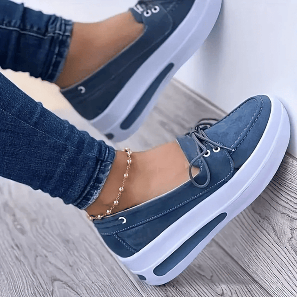 Women Block Shoes Slip On Closed Toe Platform Flat Wedge Casual Lace Up Sneakers image 24