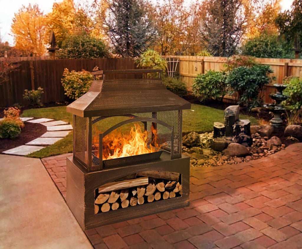 37-Inch Rectangular Metal Outdoor Wood Burning Fireplace - Outdoor Fireplace wit image 1