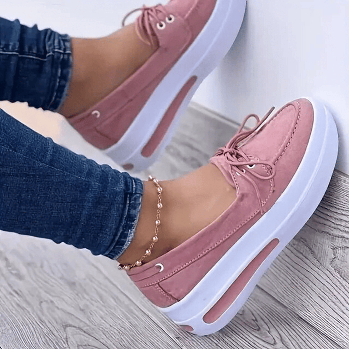 Women Block Shoes Slip On Closed Toe Platform Flat Wedge Casual Lace Up Sneakers image 33