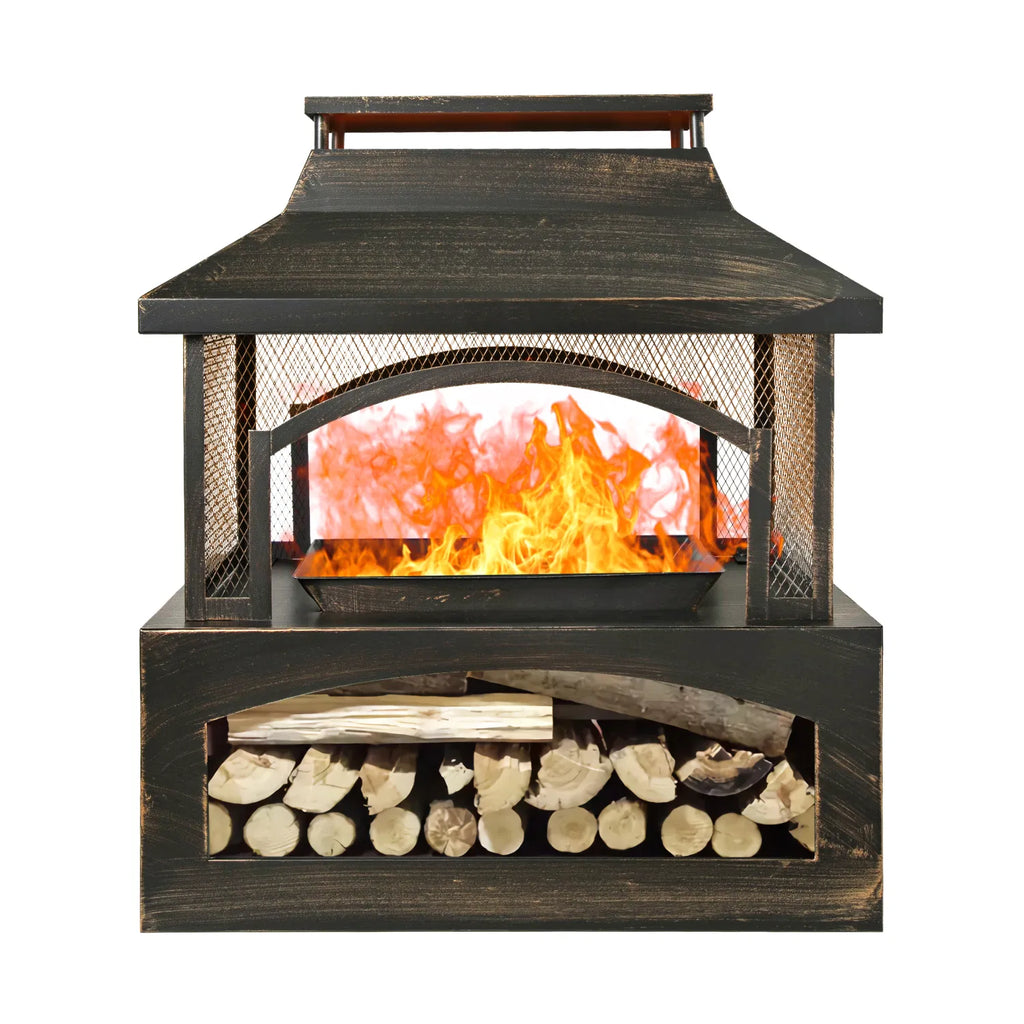 37-Inch Rectangular Metal Outdoor Wood Burning Fireplace - Outdoor Fireplace wit image 2
