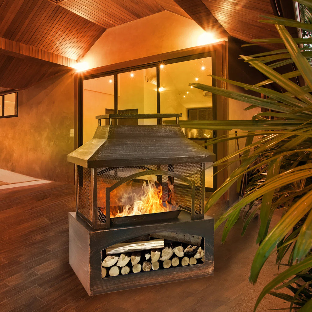 37-Inch Rectangular Metal Outdoor Wood Burning Fireplace - Outdoor Fireplace wit image 4