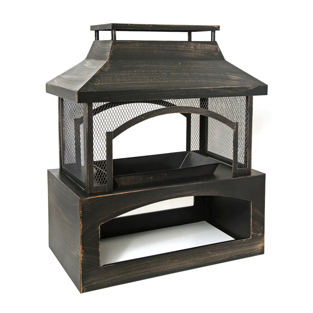 37-Inch Rectangular Metal Outdoor Wood Burning Fireplace - Outdoor Fireplace wit image 6