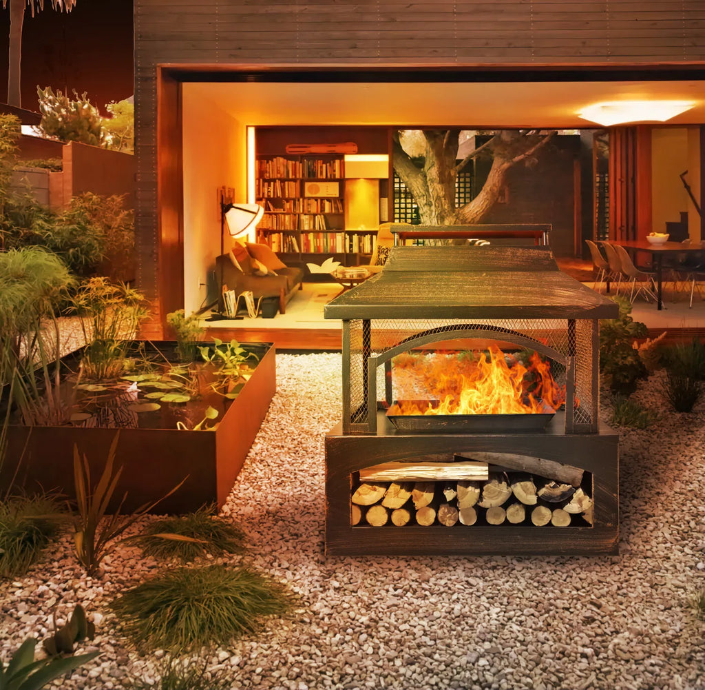 37-Inch Rectangular Metal Outdoor Wood Burning Fireplace - Outdoor Fireplace wit image 0