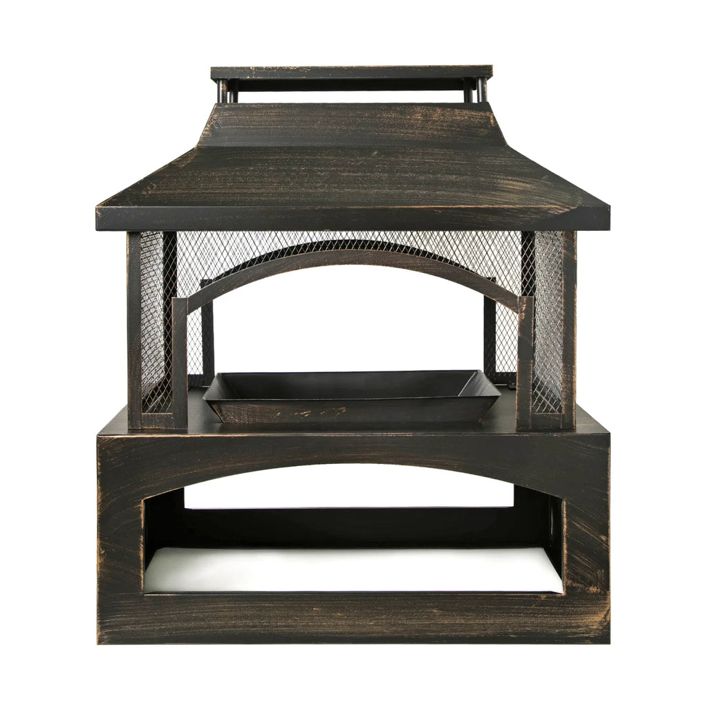 37-Inch Rectangular Metal Outdoor Wood Burning Fireplace - Outdoor Fireplace wit image 5