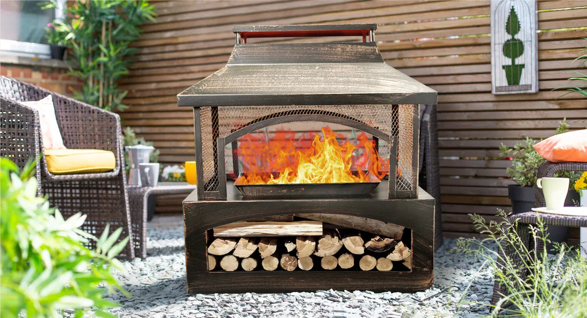 37-Inch Rectangular Metal Outdoor Wood Burning Fireplace - Outdoor Fireplace wit image 3