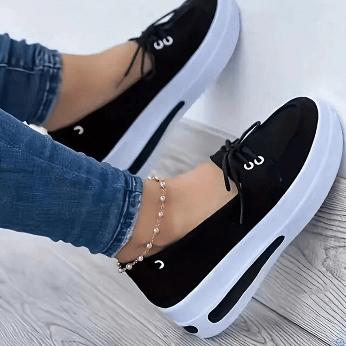 Women Block Shoes Slip On Closed Toe Platform Flat Wedge Casual Lace Up Sneakers image 43